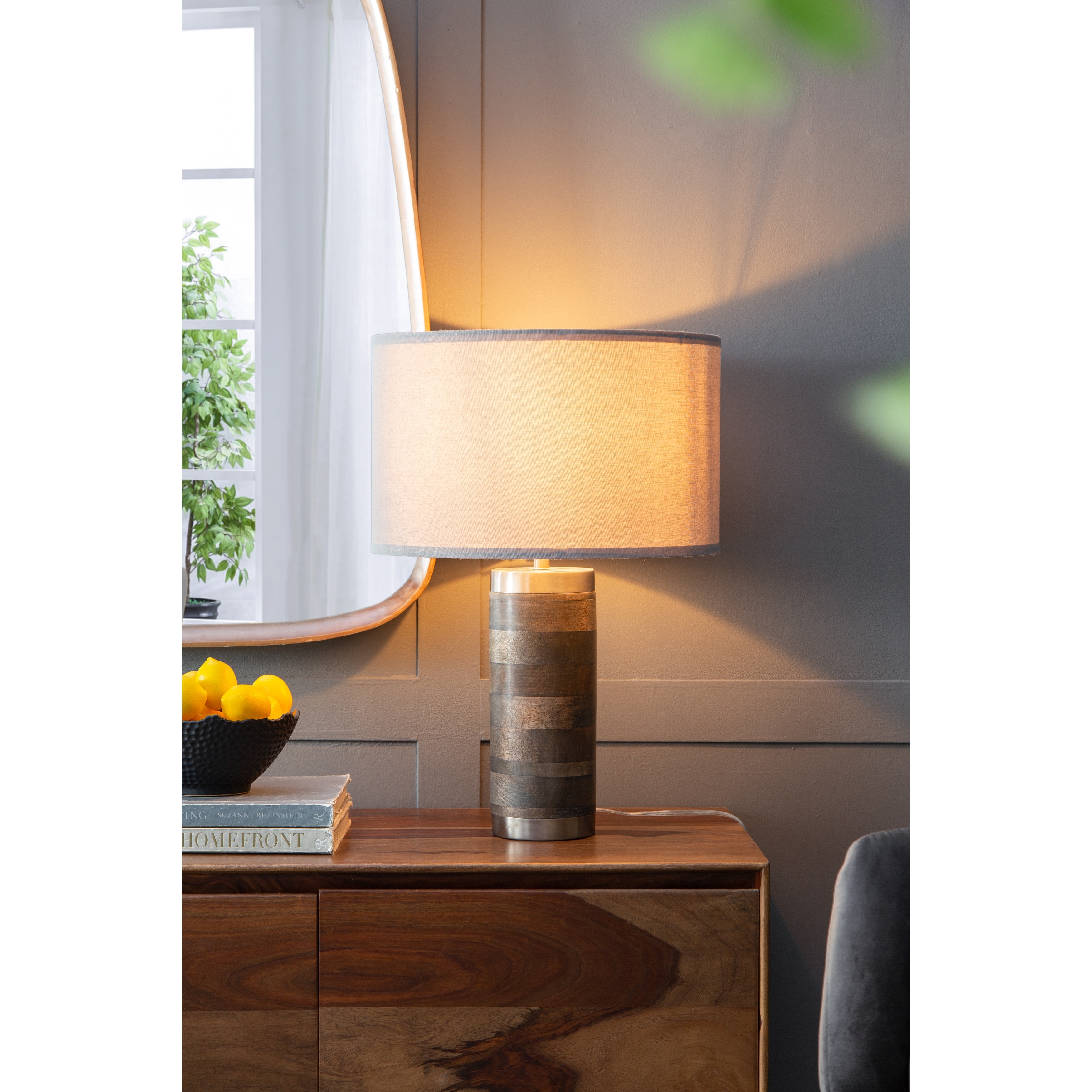 16x16x23.5" Gray and Silver Brushed Table Lamp (Lamp Shade Assembly Required)