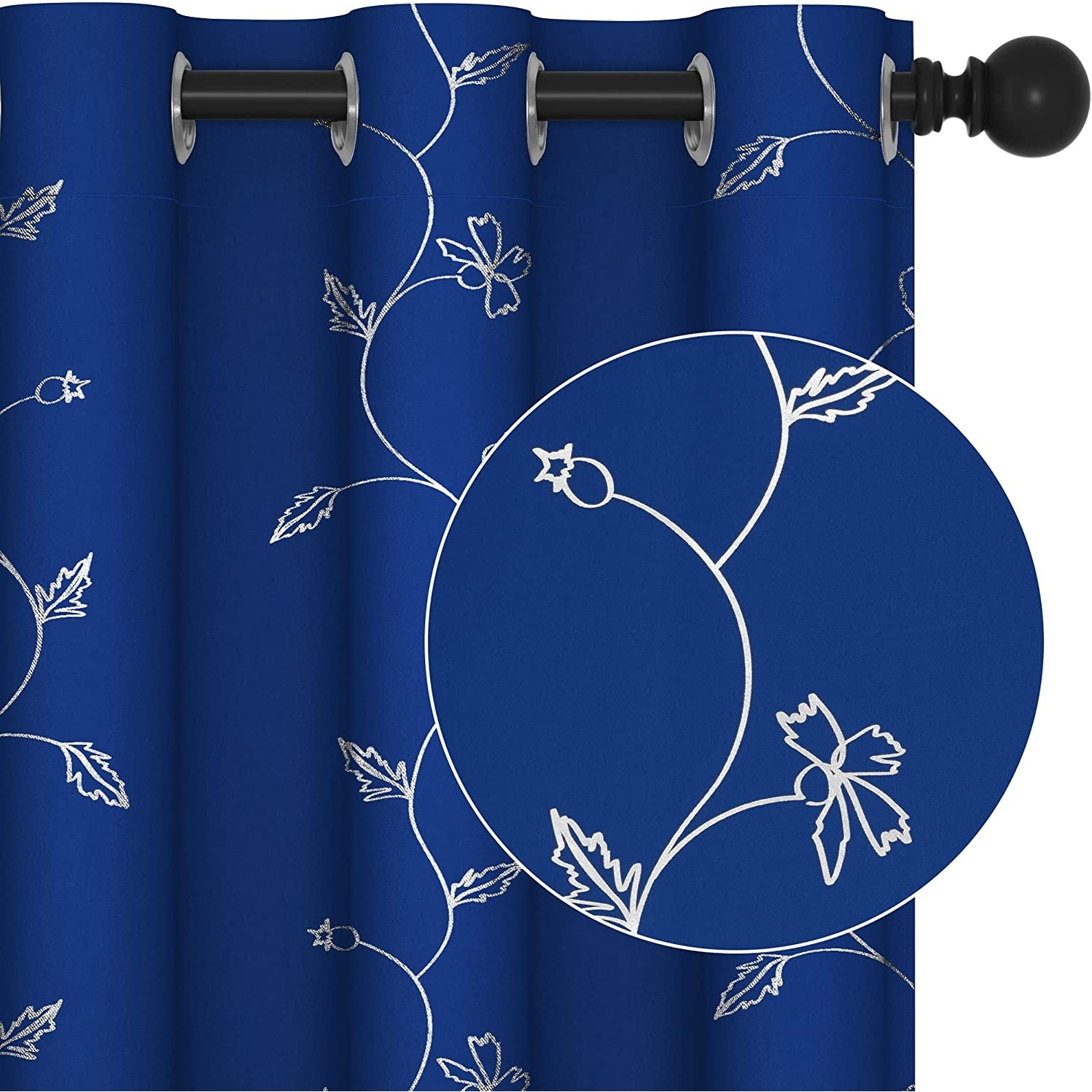 Deconovo Room Darkening Silver Floral Curtains (2 Panels)
