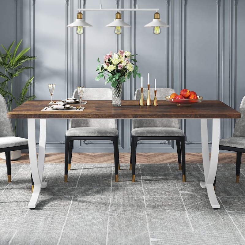 Rectangular Dining Table for 4 to 6, 63 Inch Modern Kitchen Table with Faux Marble Table Top and Metal Legs