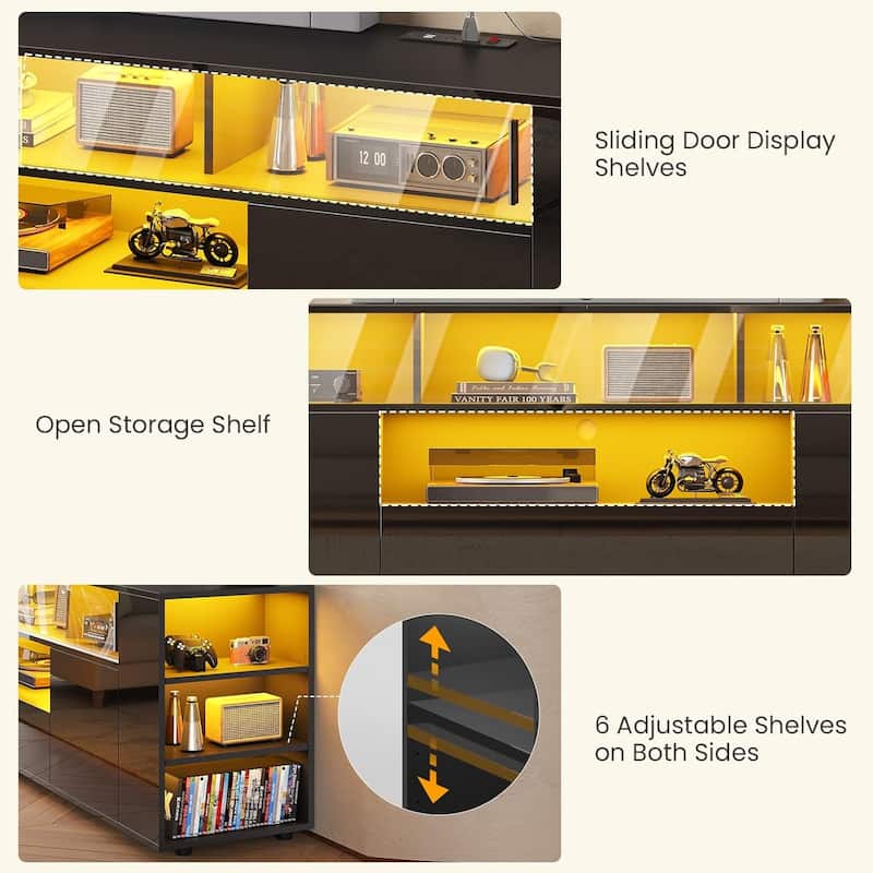 TV Stand for 70/75/80 Inch TV 1 Drawer and 2 Storage Cabinet Power Outlet