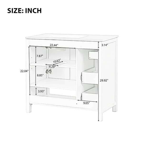 dimension image slide 0 of 2, 36" Bathroom Vanity with Sink Top, Bathroom Vanity Cabinet with Two Doors and Two Drawers, Solid Wood, Open shelf, MDF Boards