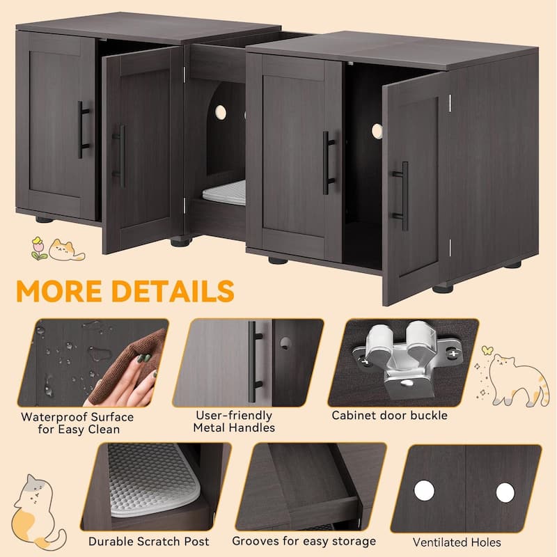 Cat Litter Cabinet Furniture with Cat Mat and Groove Design