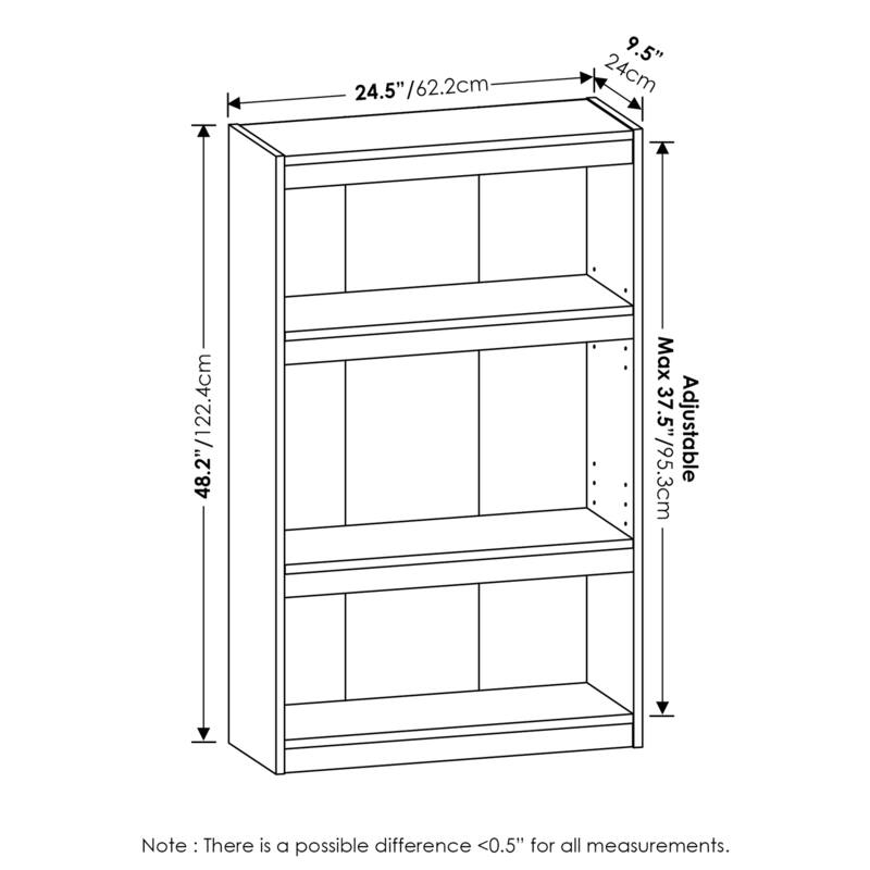 40.3 in. Tall White Wood 3-Shelf Bookcase
