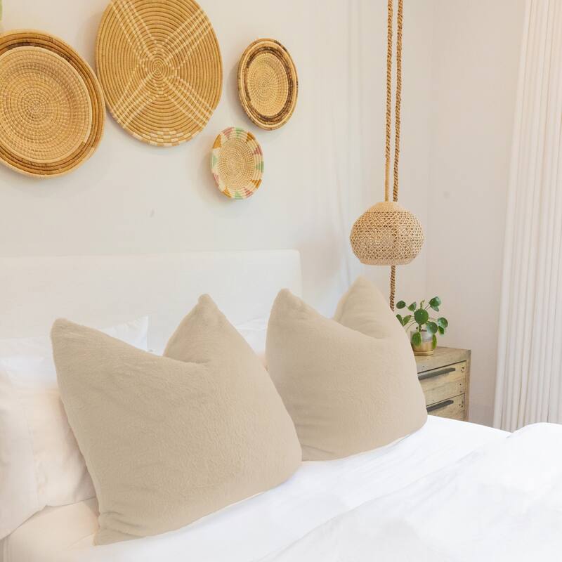 Jennifer Adams Faux Fur Embrace Sham - Oat - Euro Square