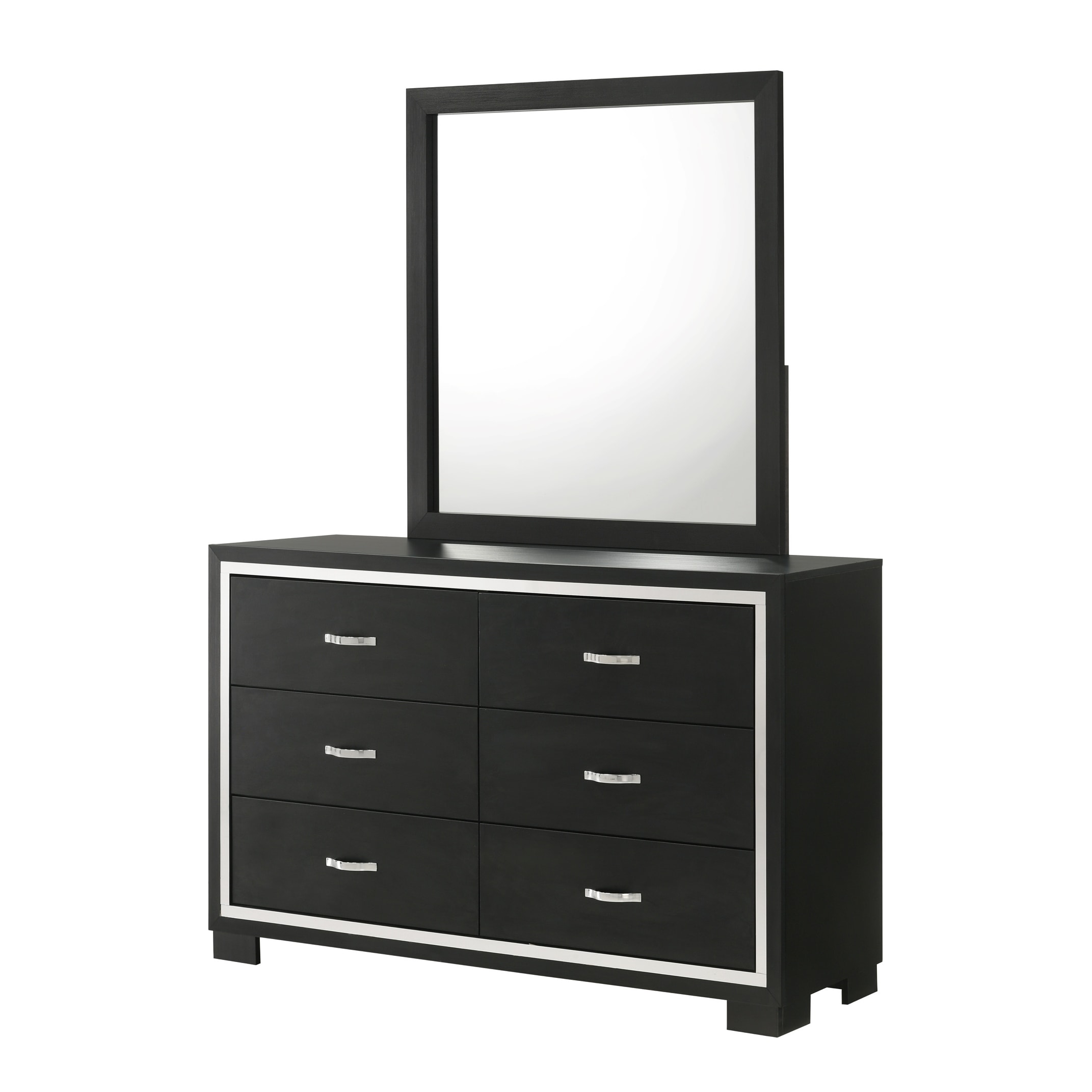 Modern 1pc Glam 6-Drawer Dresser Sleek Metal Handles Wooden Black Bedroom Furniture