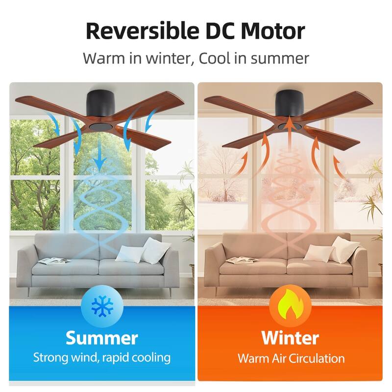 MLiAN 4 Soild Wood Blades Flush Mount Ceiling Fan Remote Control 6-Speed DC