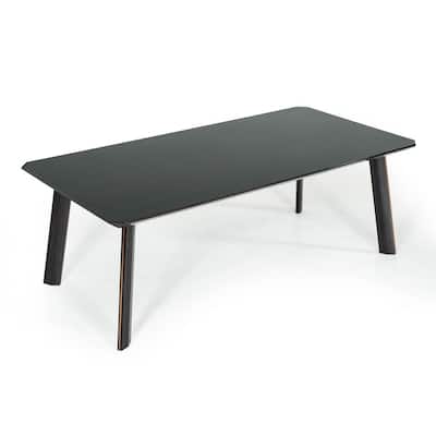 Chad 87 Inch Dining Table, Rectangular, Rose Gold Steel Edge, Black Wood