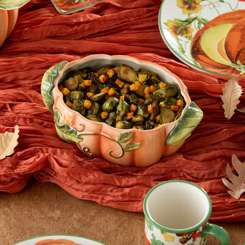 Certified International Harvest Fields 3-D Pumpkin Shallow Serving - 10.00"L x 7.00"W x 3.25"H
