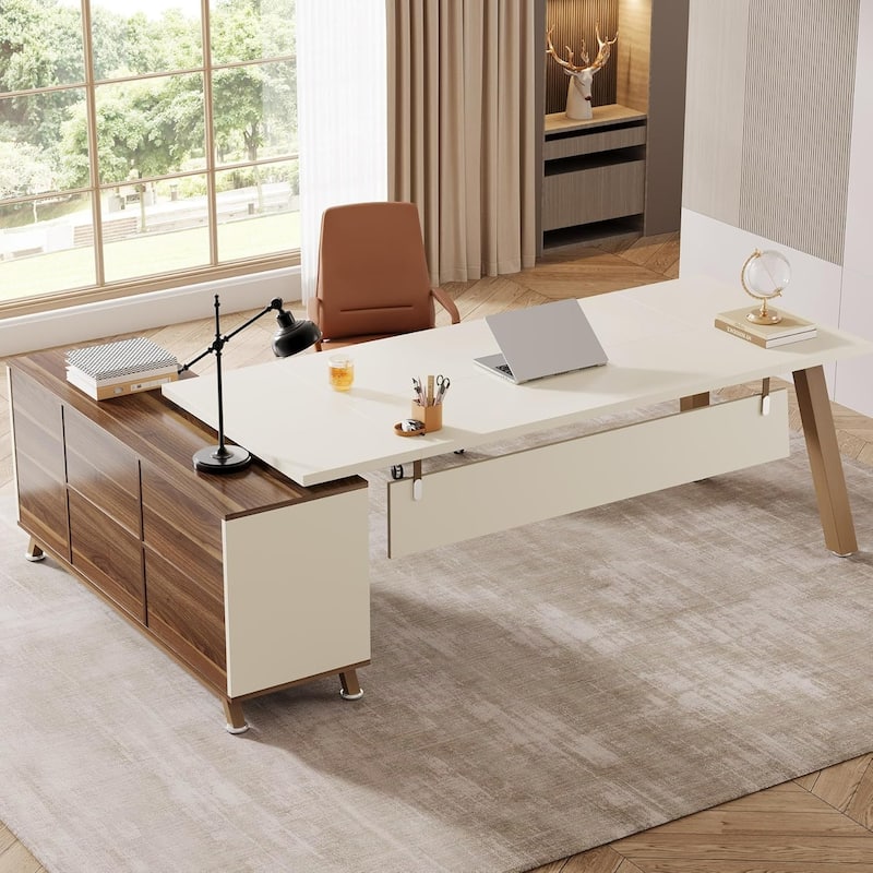 L-Shaped Desk with 55-Inch Cabinet