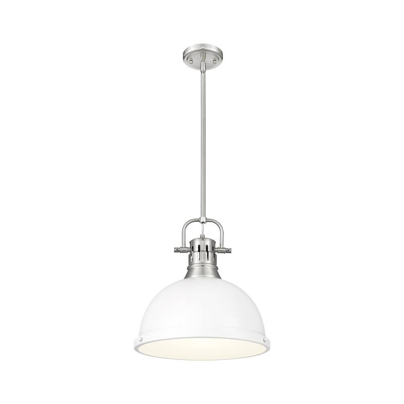 Yep by Golden Lighting Duncan 1-light 14in Rod Hung Pendant in Pewter and Matte White shade