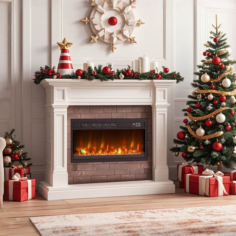Gymax 23'' Electric Fireplace Insert Recessed 1500W Fireplace Heater