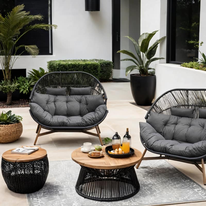 Outdoor Wicker Egg Chairs With Stand Loveseats With Cushions