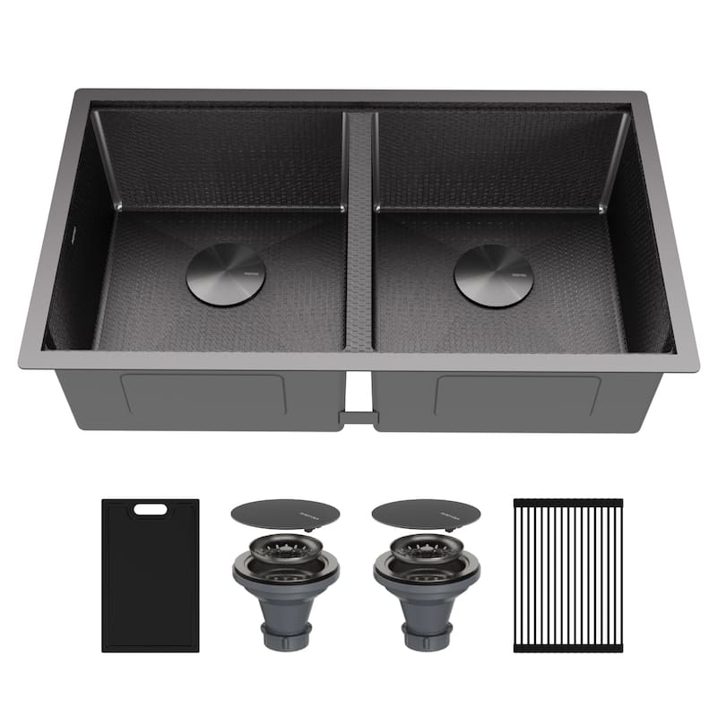 Karran USA HSU3219DB Matrix 32" Undermount Double Basin Stainless - Gunmetal Grey