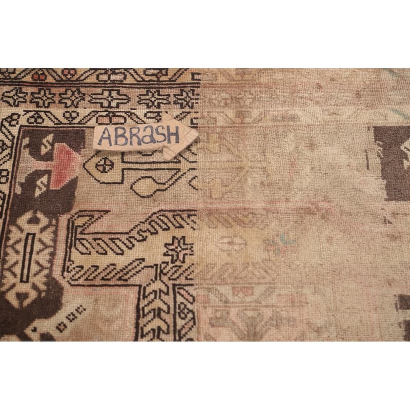 Meshkin Persian Vintage Runner Rug Handmade Wool Carpet - 3'6"x 10'3"