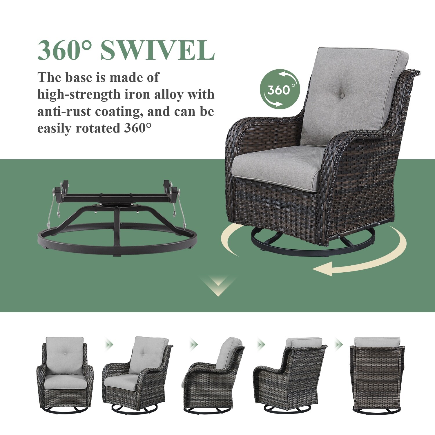 Outdoor Wicker Rocking Lounge Chairs with Swivel Base (Set of 2)