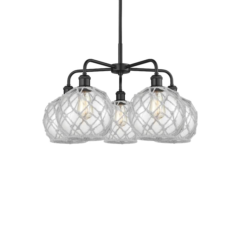 Innovations Lighting 516-5CR-16-27 Farmhouse Rope Chandelier Farmhouse - Matte Black / Clear Glass with White Rope