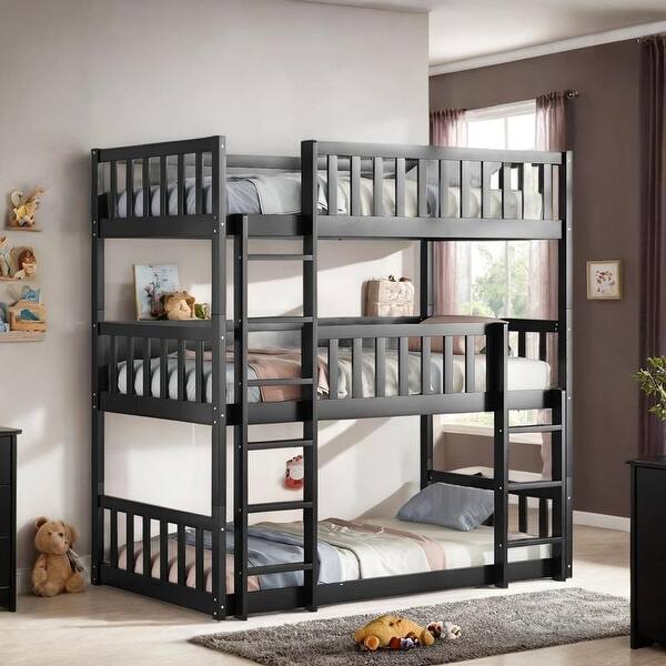slide 2 of 12, Twin over Twin over Twin Detachable Wood Bunk Bed, Black Black