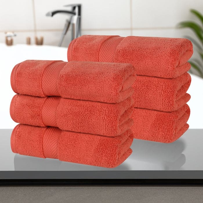 Superior Zero Twist Cotton Solid Soft Absorbent Hand Towel Set of 6 - Brick