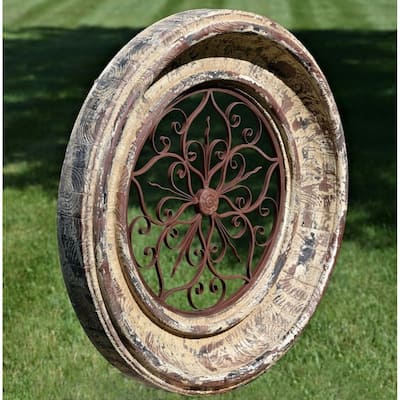 Wooden Wall Decor with Iron Center in Barcelona Red Finish - Large