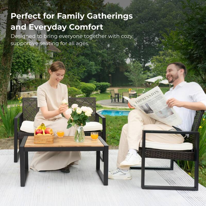 4 Pieces Patio Conversation Furniture Set Outdoor Sectional Steel Sofa with Coffee Table and Cushions
