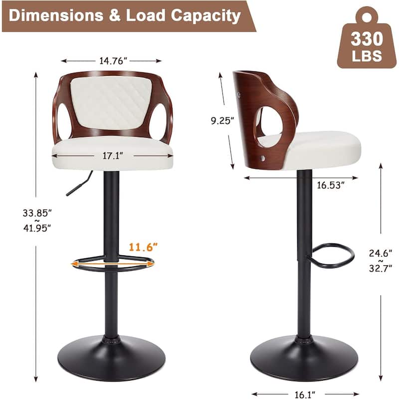 Swivel Bar Stools Set Kitchen Island Counter Height Bar Chairs Faux Leather Upholstered Armless Counter Stools