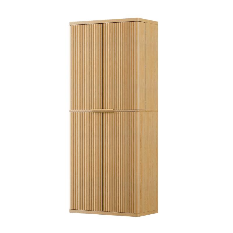 Anmytek 72 Inch Tall Modern Fluted Oak Wood Kitchen Pantry 6 Door Storage Cabinet Organizer