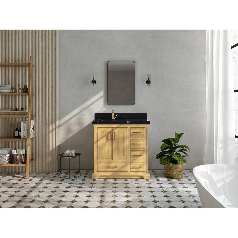Willow Collections 36 in. W x 22 in. D Charlotte Teak Left Offset Sink Bathroom Solid Teak Vanity with Countertop
