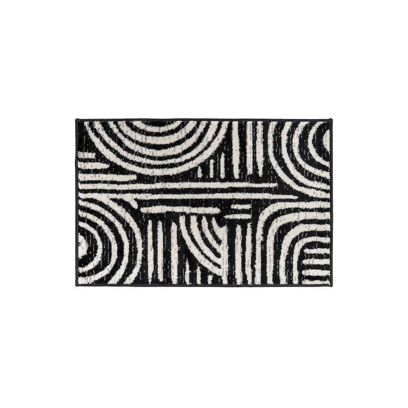 Contemporary Black Ivory Gray Area Rug, Stylish for Any Room - 2' 3" x 4'