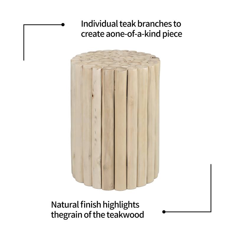 Handcrafted Round Teak Wood Log Coffee Table Accent Side Table