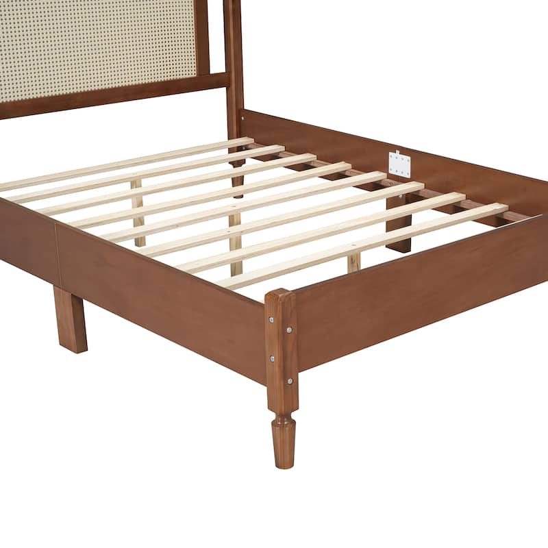 Vintage Rattan-Panel Platform Bed by Harper&Bright Designs