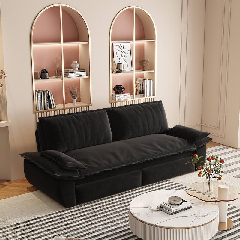 Versatile 3-in-1 Queen Size Velvet Pull-Out Sofa Bed with Chaise Lounge, Durable Steel Frame, Convertible Sleeper Loveseat