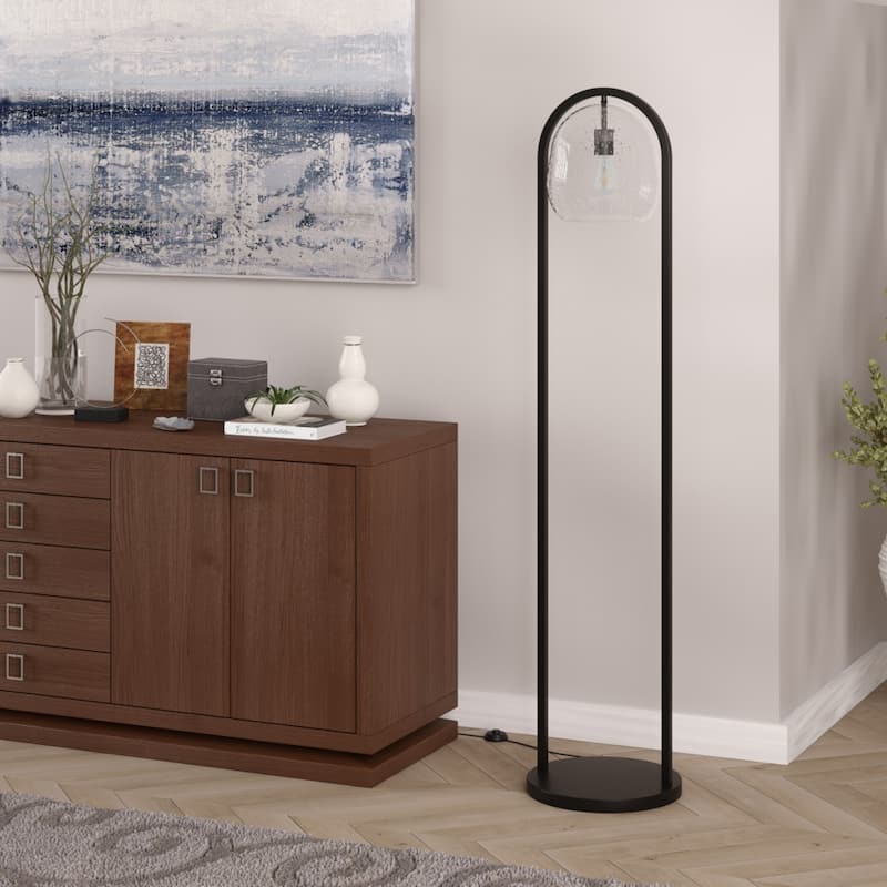Metal Column Floor Lamp with Seeded Glass Globe Shade and Smart - 14” x 14” x 64.5” (D x W x H)
