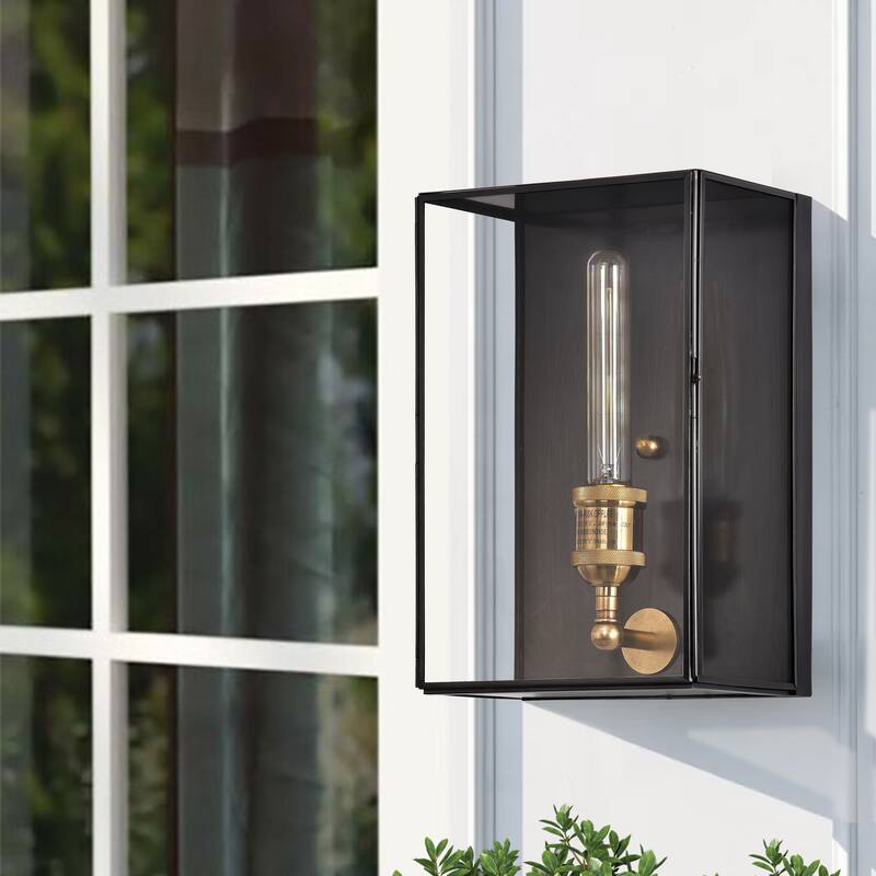 Solid Brass Outdoor Wall Lantern with Tempered Clear Glass Shade