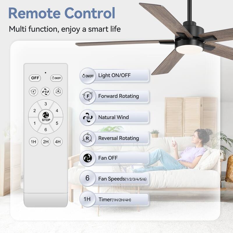 52-Inch 5-Blade Integrated LED Ceiling Fan with Light Remote and Downrod