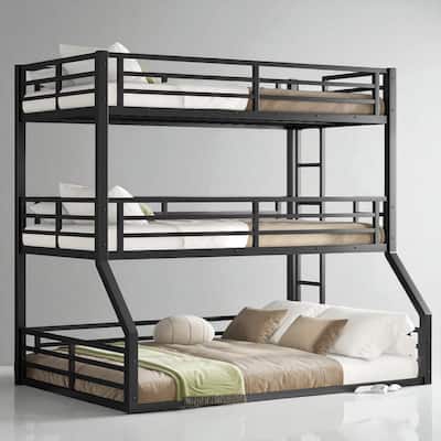 Metal Triple Bunk Bed Twin over Twin over Full with Safety Guardrails, Noise-Free Frame, Heavy-Duty Design