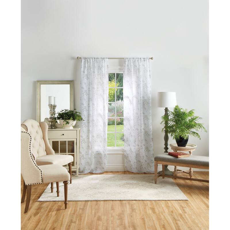Martha Stewart Bellefield Floral Sheer Rod Pocket Curtain Panel Pair