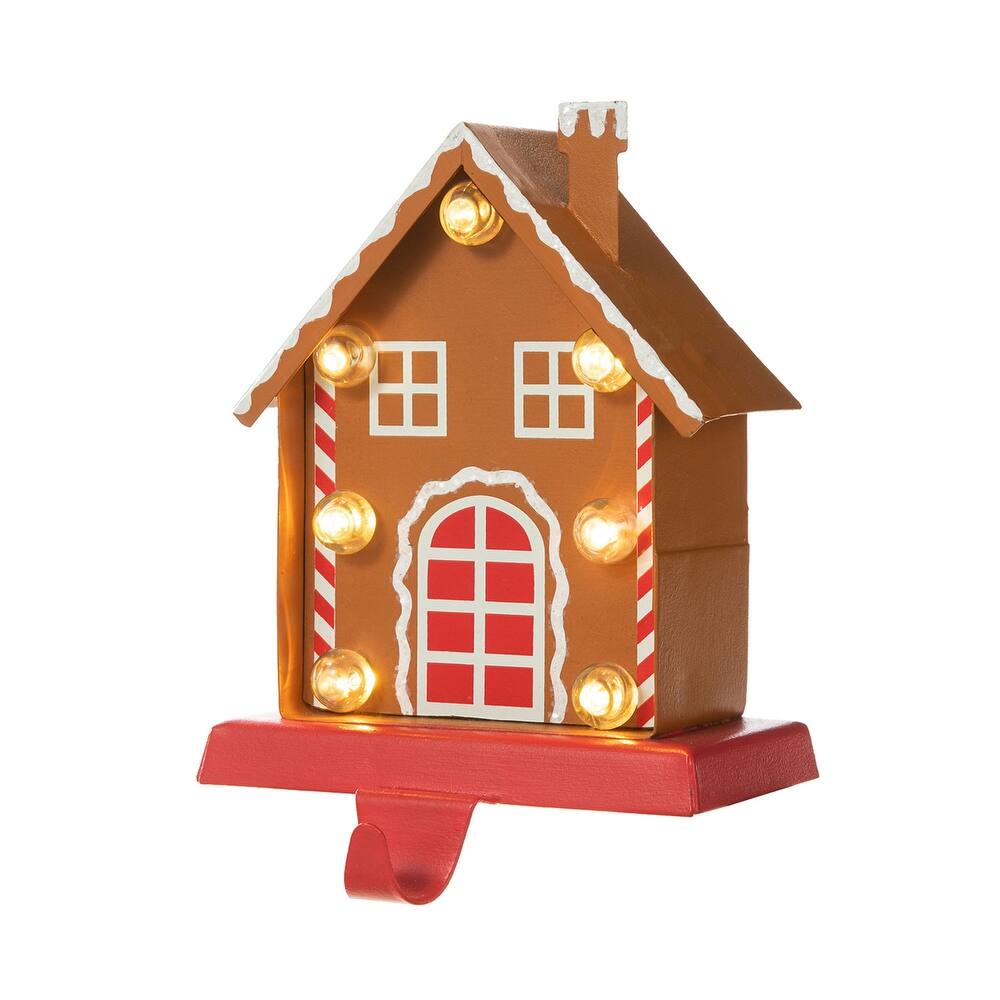 Glitzhome Christmas Marquee LED Gingerbread Man House Stocking Holders with Stockings Mantel Ornament