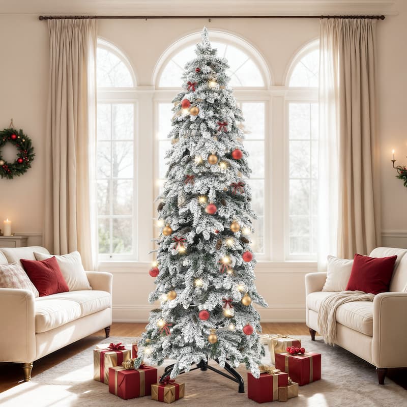 Elegant Pre-Lit Artificial Christmas Tree Collection , Multiple Styles with Remote Control & Snow Flocking