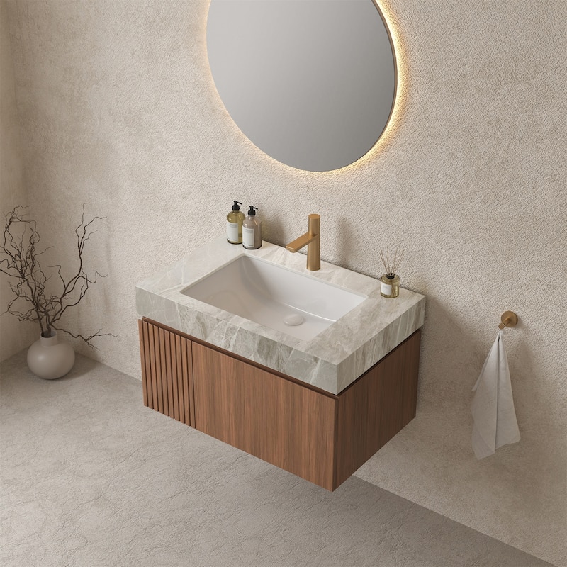 30" Brown Oak Cabinet only, NO Basin and Top, NO Faucet and Sink Cover