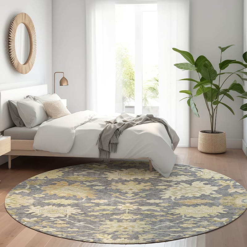 Machine Washable Indoor/ Outdoor Traditional Casual Chantille Rug - Gray - 8' x 8'