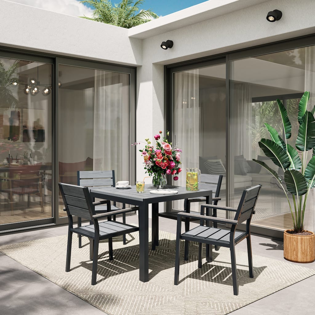 Gallant Outdoor Dining Set Square Table, 5 piece, Grey - N/A