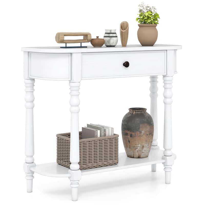 Gymax Retro Console Table 36''L Wooden Entryway Table w/ Storage - White