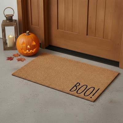 HomeRoots 24" X 36" Natural And Brown Boo Halloween Outdoor Coir Door Mat - 24.00' X '36.00