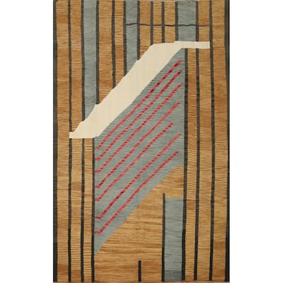 Hand Woven Oriental 100% Wool Carpet Southwestern Modern Multi-Colored Kilim Area Rug - 8' 7'' X 6' 1''