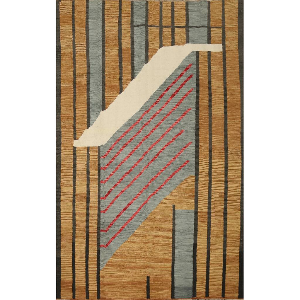 Hand Woven Oriental 100% Wool Carpet Southwestern Modern Multi-Colored Kilim Area Rug - 8' 7'' X 6' 1''