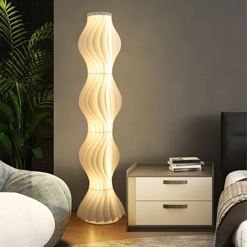 Tall Modern Floor Lamp Decorative Wavy Handmade Acrylic Lampshade Lighting White