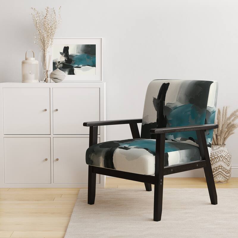 Designart "Geometric Black And Teal IV" Upholstered Abstract Accent Chair - Modern Arm Chair For Bedroom - Arm Chair - Blue & Black