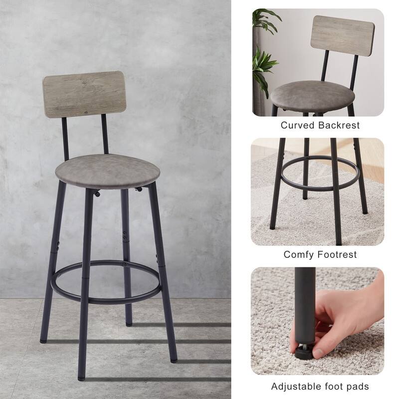 Round Bar Stool Set with Storage Shelf and Backrest - 35.43" Counter Height Stools