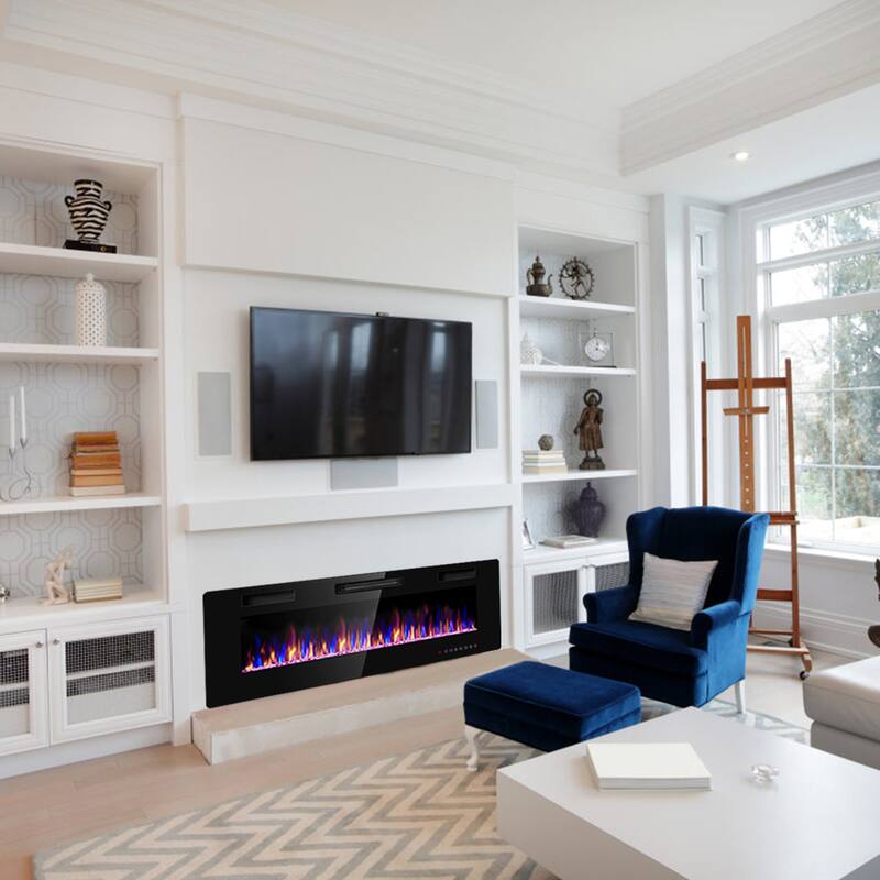 Gymax 60'' Fireplace Electric Recessed Wall Mounted Heater w/ Remote