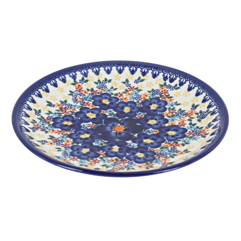 Blue Rose Polish Pottery Vena Dessert Plate - Blue Dahlia